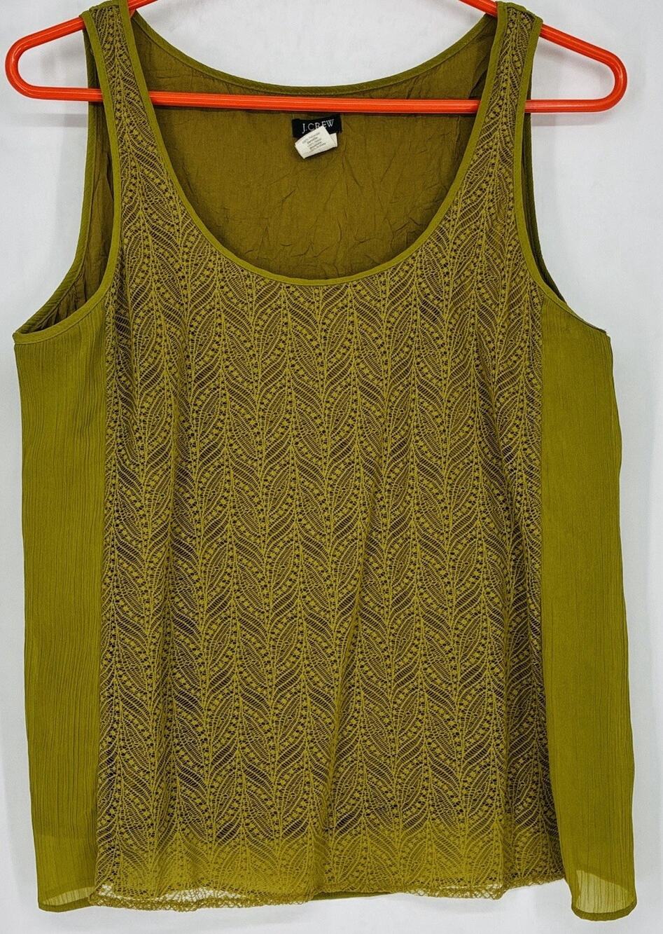 J.Crew Factory Women's Green Lace Panel Tank Top Blouse Size 10